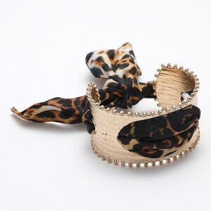 Gold Cuff Bracelet with Leopard Print Scarf Accent